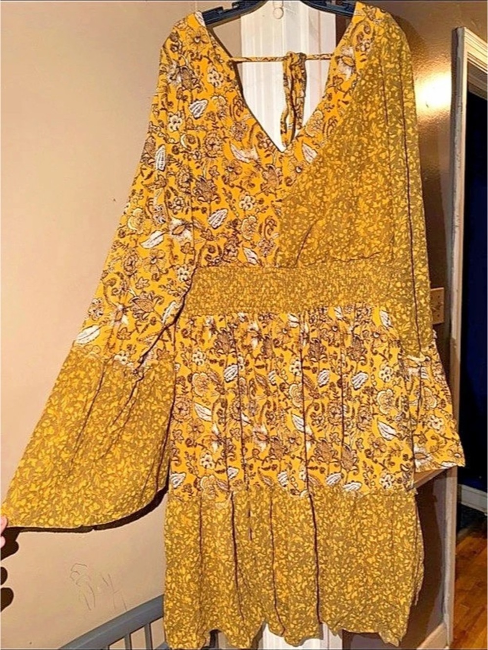 CATO Floral Mini Dress in Yellow & Brown Size Medium Like New